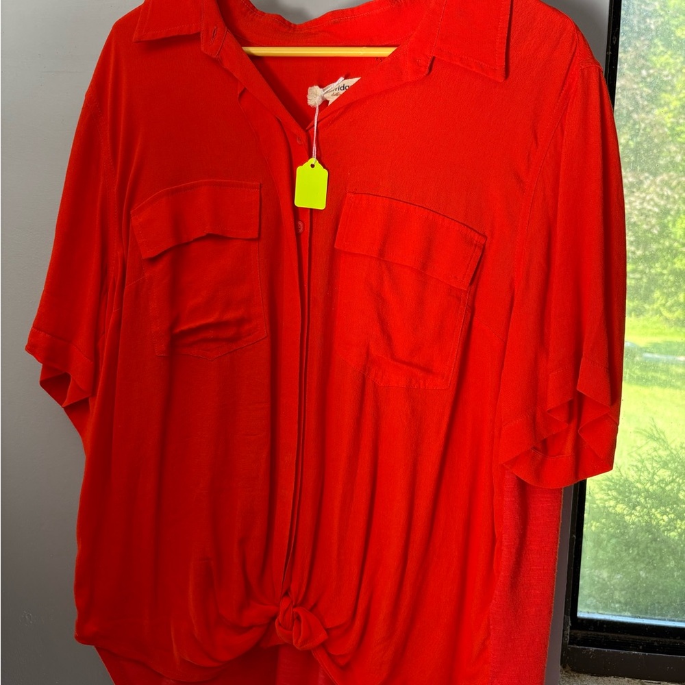 Anthropologie Bright Red Blouse